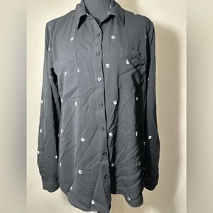 Olive & Oak Black Button-Down with White Skull Design